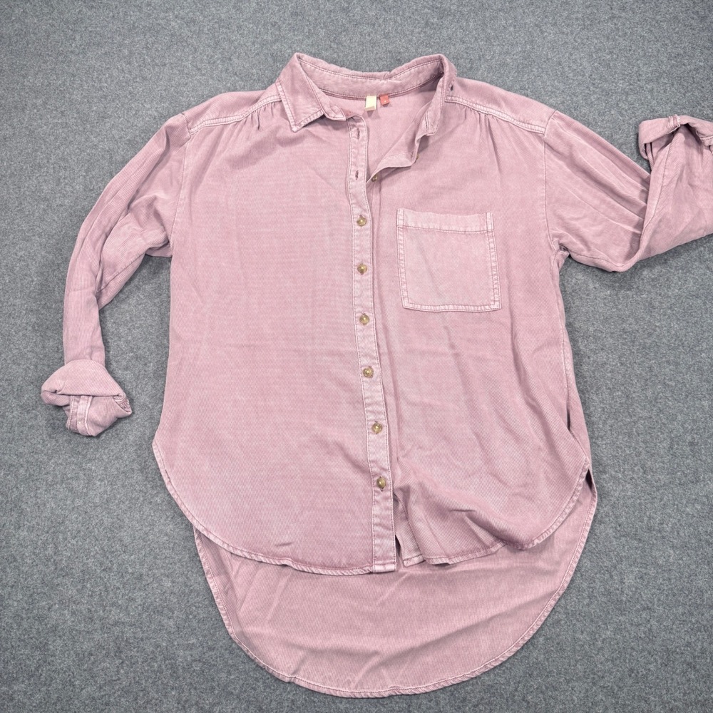 Pilcro Anthropologie Mauve Viscose High Low Button Down Shirt Size M OB1452981